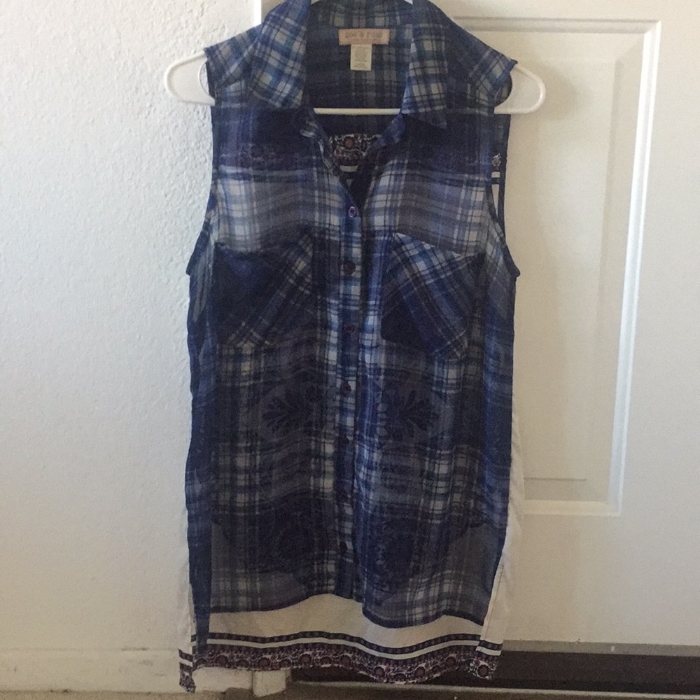 Blue & Pattern Long Blouse